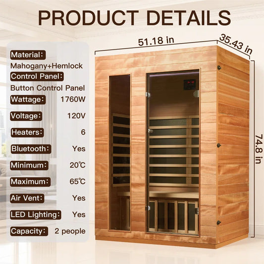 2-Person Far Infrared sauna | Bluetooth | Soothyla grand Hemlock