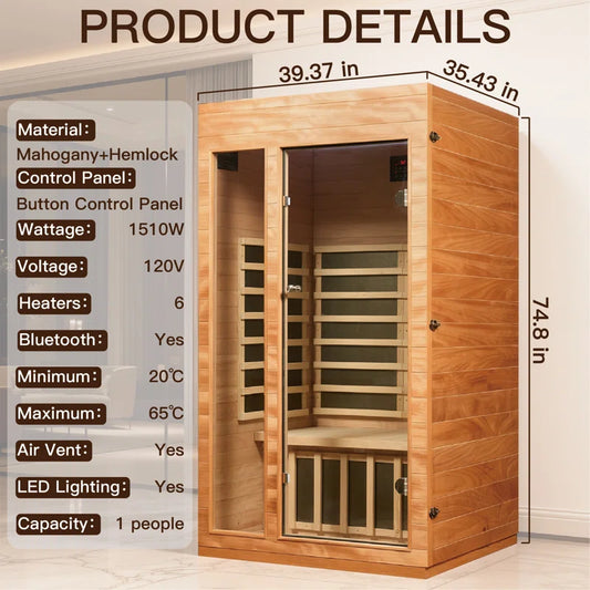 Premium 1-person home infrared sauna okoume wood -Soothyla Elite Sanctuary