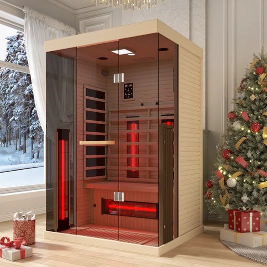 Premium 2- person infrared home sauna interior - Soothyla Premier dual chromotherapy LED