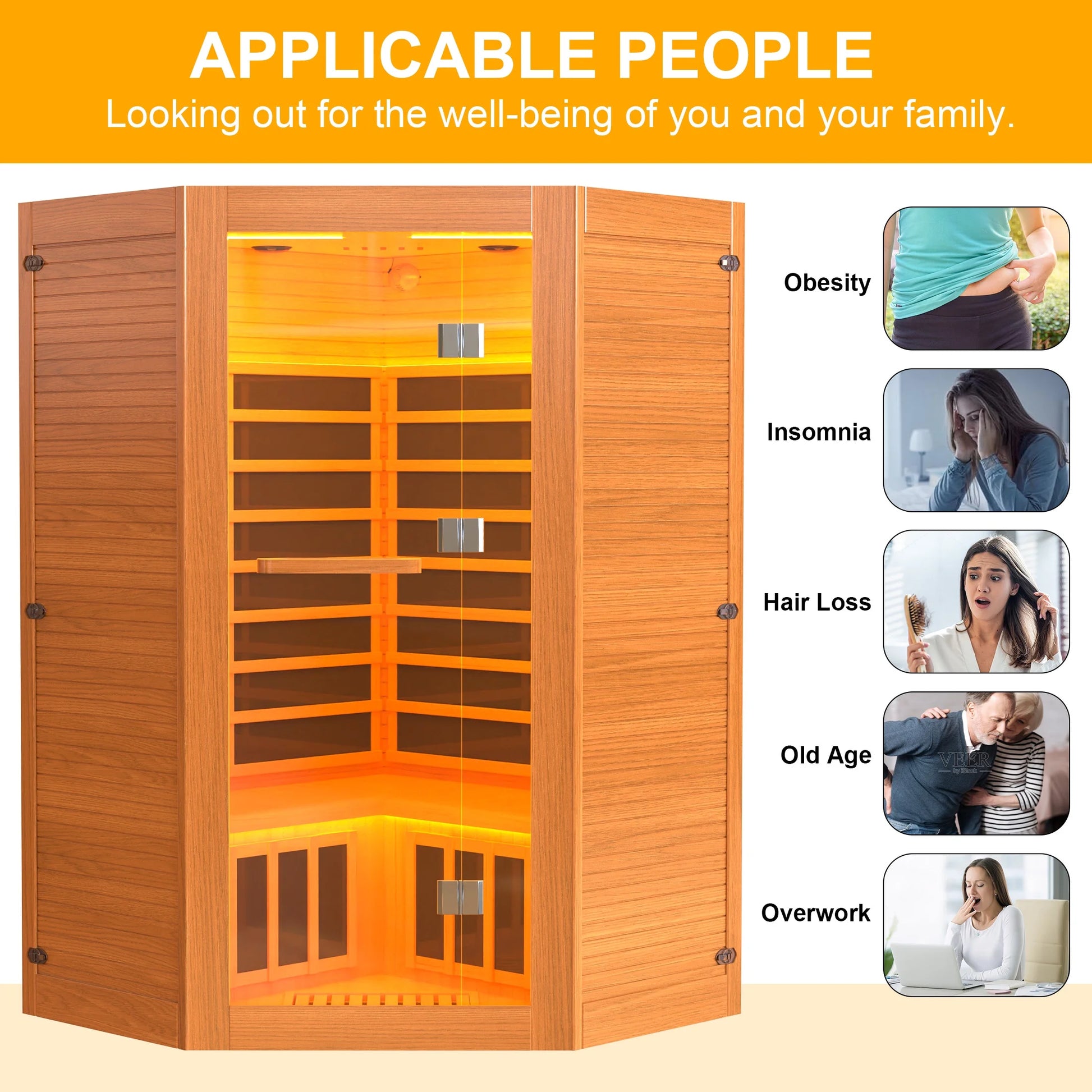 The Soothyla Grand Retreat Sanctuary — 2-3 person far infrared sauna with 7 heating panels, 2100W, Bluetooth speakers, tablet holder, cup holders & 7-color LED. Free US shipping. 30-day guarantee.

