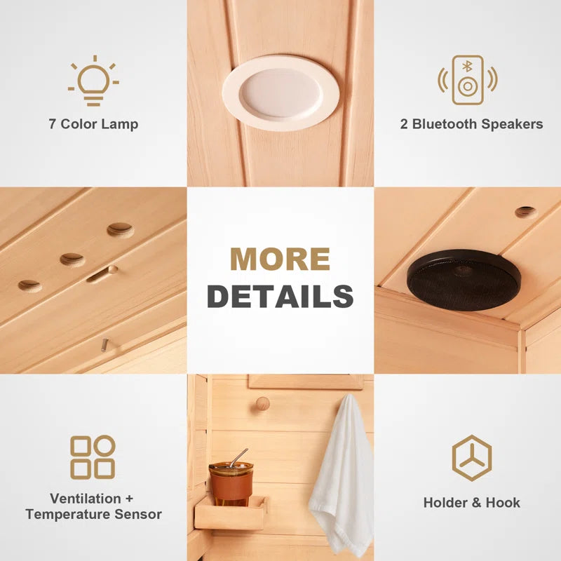 Far Infrared Wood Sauna Box ,Traditional Sauna Room Indoor Home Spa Low-Emf Dry Saunas Single Person Spa Canada Hemlock,