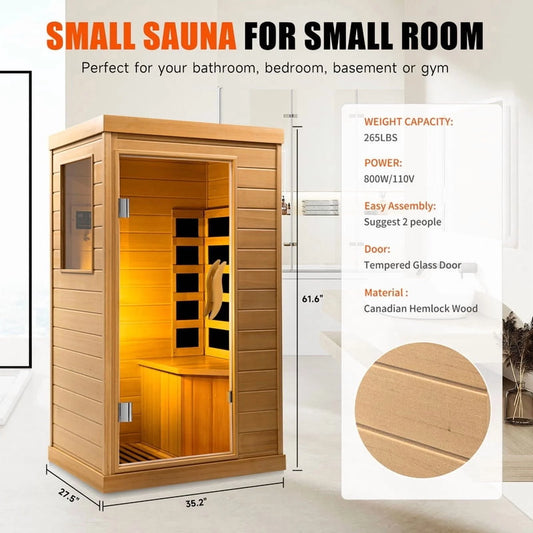 The Soothyla Classic Cedar Sanctuary is a 1-person low EMF far infrared home sauna crafted from Canada Hemlock wood. Deep heat therapy at home. Free US shipping. 30-day guarantee.