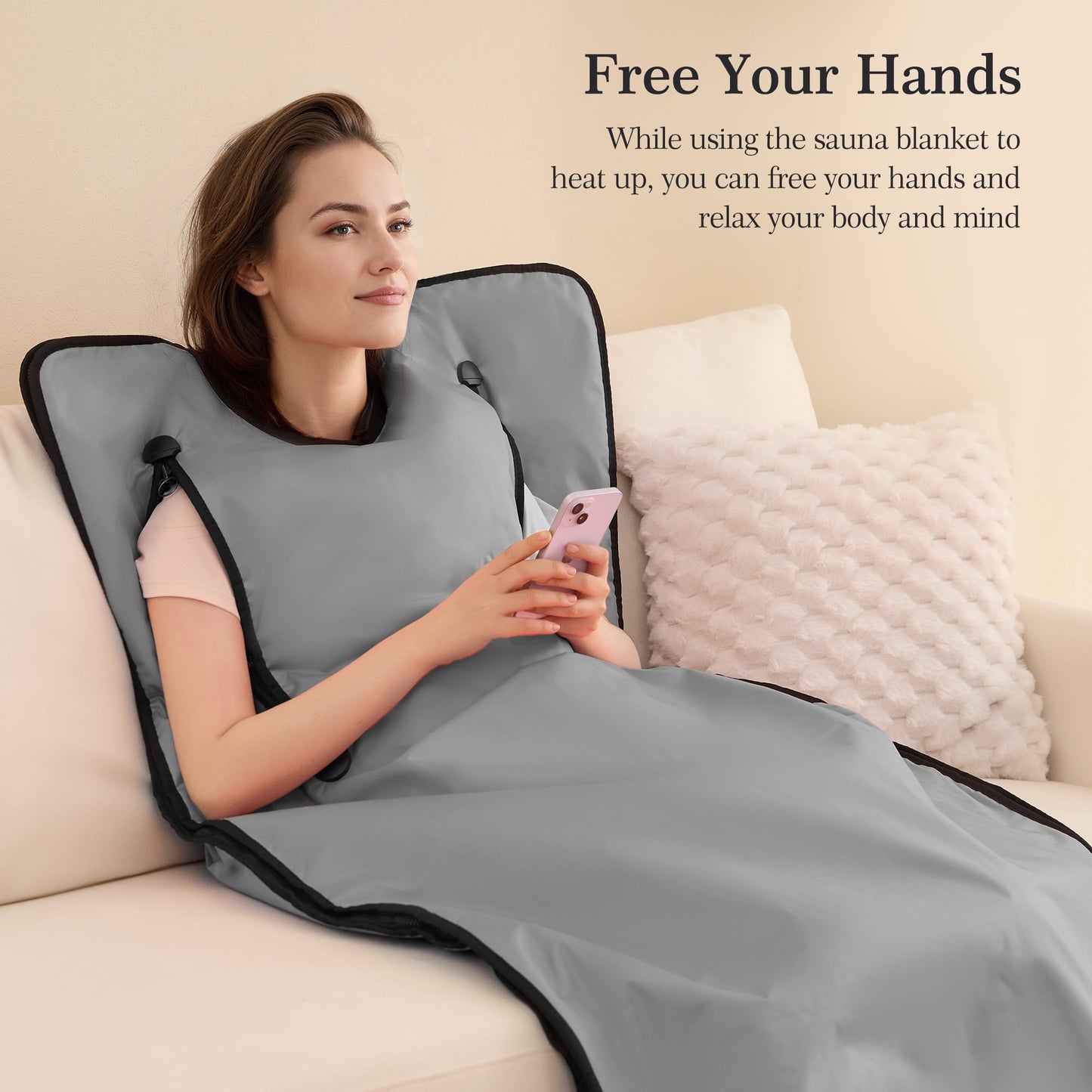 The Soothyla Sanctuary Blanket in Grey delivers far infrared heat therapy at home. Portable, foldable, 6 heat levels, 95–185°F. Free US shipping. 30-day money-back guarantee.
