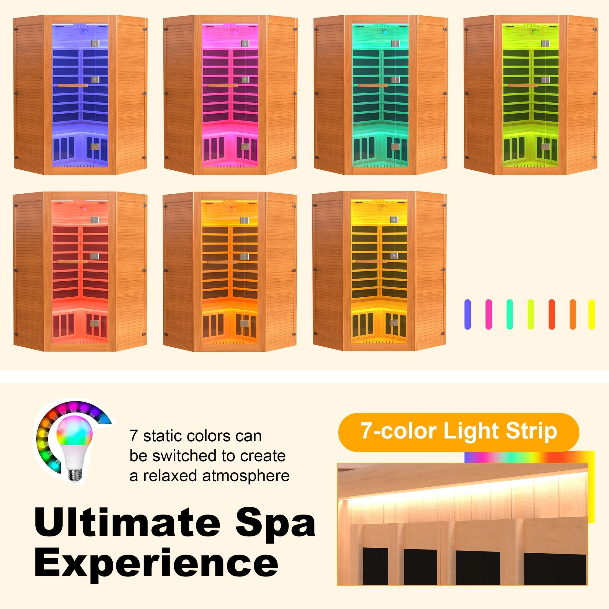 The Soothyla Grand Retreat Sanctuary — 2-3 person far infrared sauna with 7 heating panels, 2100W, Bluetooth speakers, tablet holder, cup holders & 7-color LED. Free US shipping. 30-day guarantee.
