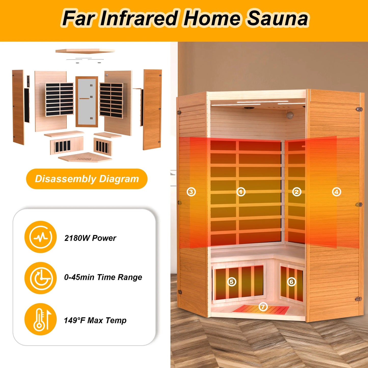 The Soothyla Grand Retreat Sanctuary — 2-3 person far infrared sauna with 7 heating panels, 2100W, Bluetooth speakers, tablet holder, cup holders & 7-color LED. Free US shipping. 30-day guarantee.
