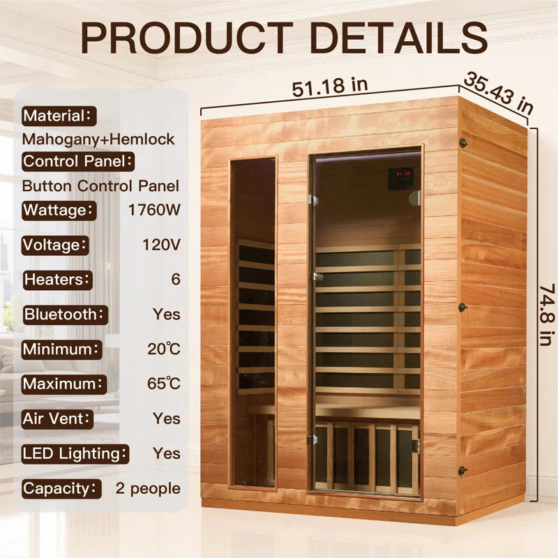 2-Person Far Infrared sauna | Bluetooth | Soothyla grand Hemlock
