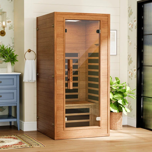 Soothyla Elite Okoume Sanctuary | 1-Person Infrared Home Sauna Bluetooth, LED Lighting & App Control