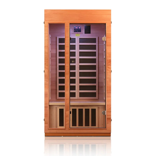 Soothyla Elite Okoume Sanctuary | 1-Person Infrared Home Sauna Bluetooth, LED & App Control