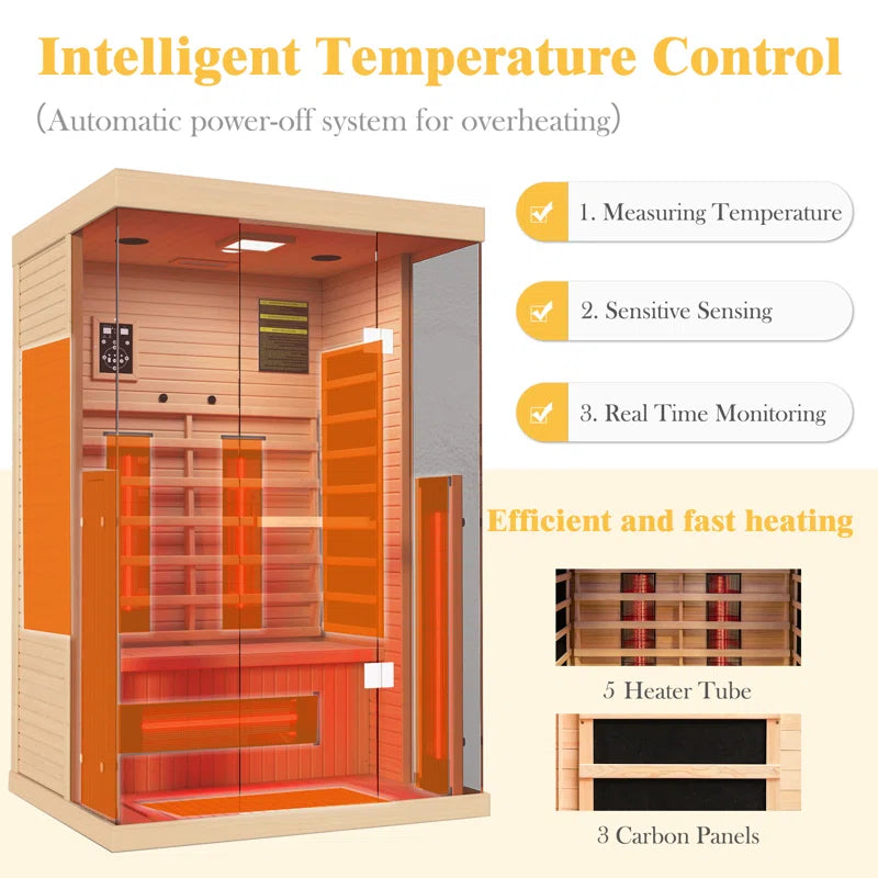 2 - Person Indoor Bluetooth Compatible FAR Infrared Sauna in Hemlock