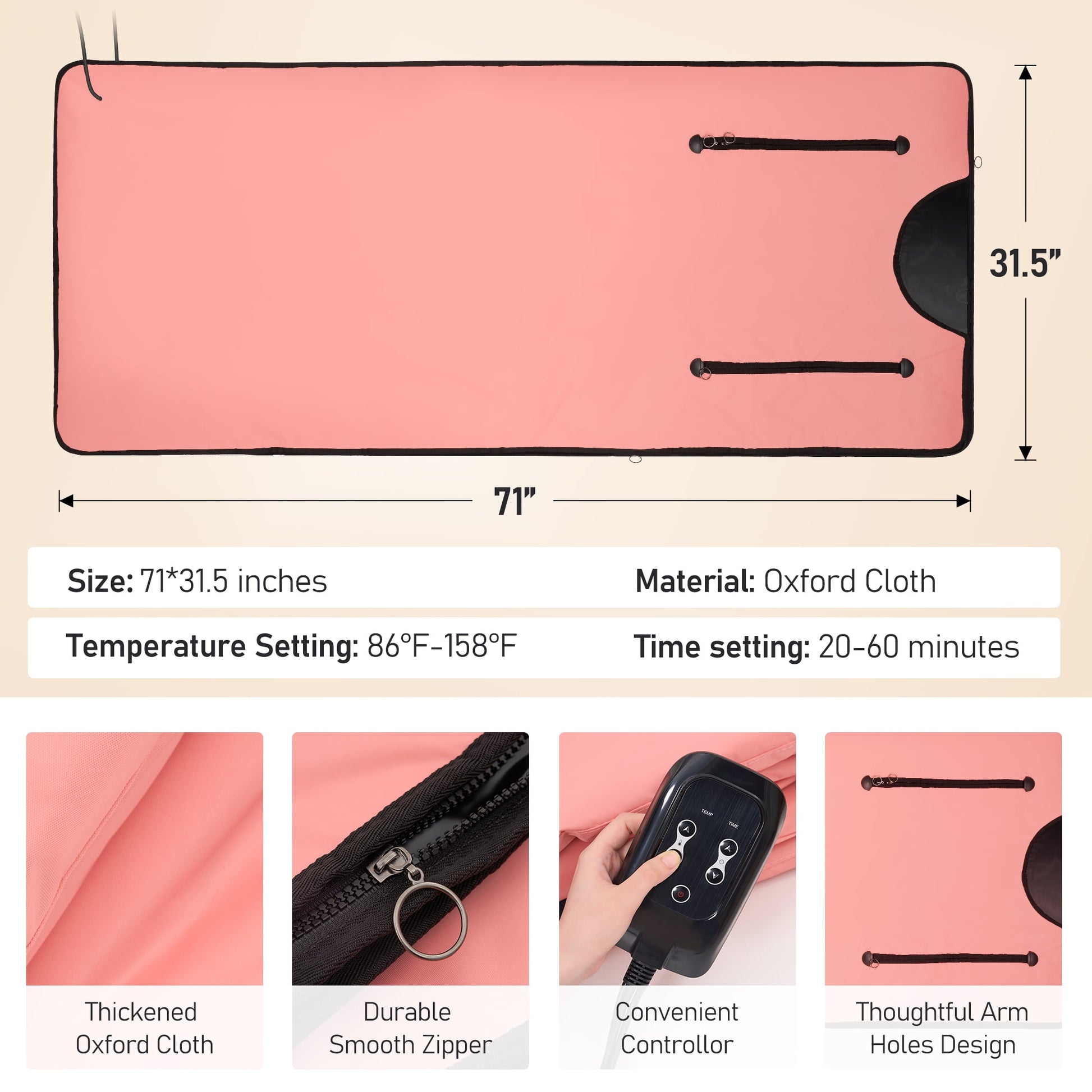The Soothyla Sanctuary Blanket in Pink delivers far infrared heat therapy at home. 6 heat levels, 95–185°F, portable and foldable. Perfect gift. Free US shipping. 30-day guarantee.

