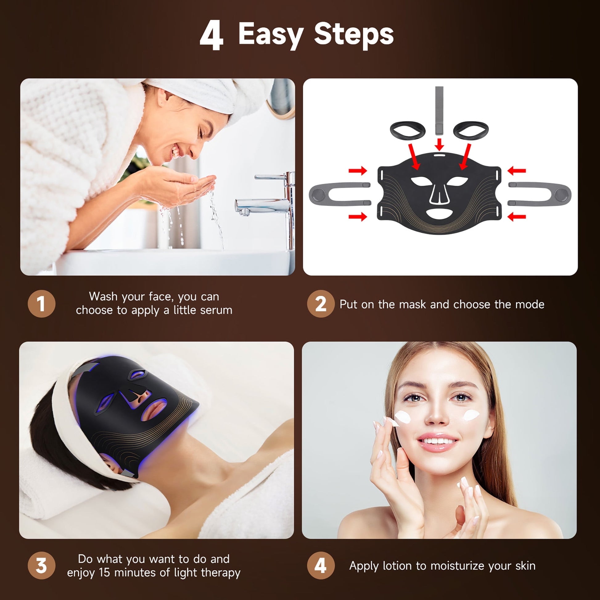 The Soothyla Red Light Therapy Mask delivers professional-grade LED facial therapy at home. 4 adjustable modes for anti-aging, acne, and skin rejuvenation. Remote control. Free US shipping. 30-day guarantee.
