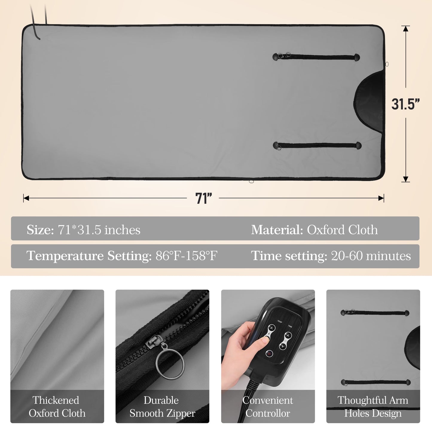 The Soothyla Sanctuary Blanket in Grey delivers far infrared heat therapy at home. Portable, foldable, 6 heat levels, 95–185°F. Free US shipping. 30-day money-back guarantee.
